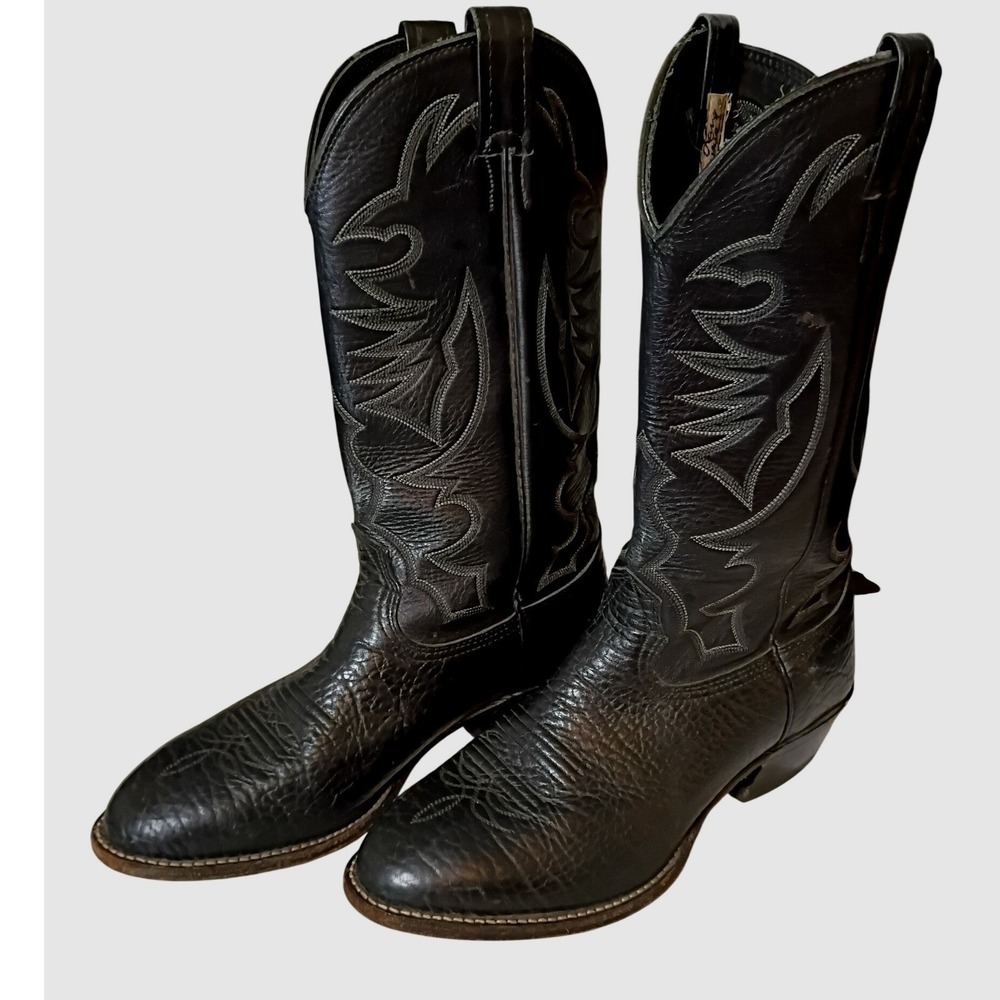 Larry Mahan Vintage Roper Boots Mens 9.5XE Black Bullhide Leather Cowboy Western